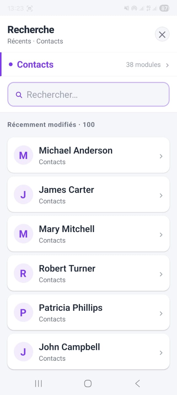 OpenCRMApp — Global search across all CRM modules