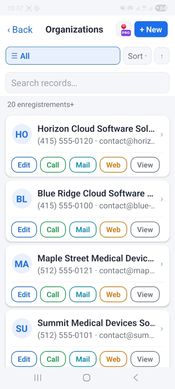 OpenCRMApp — List of CRM records for a module