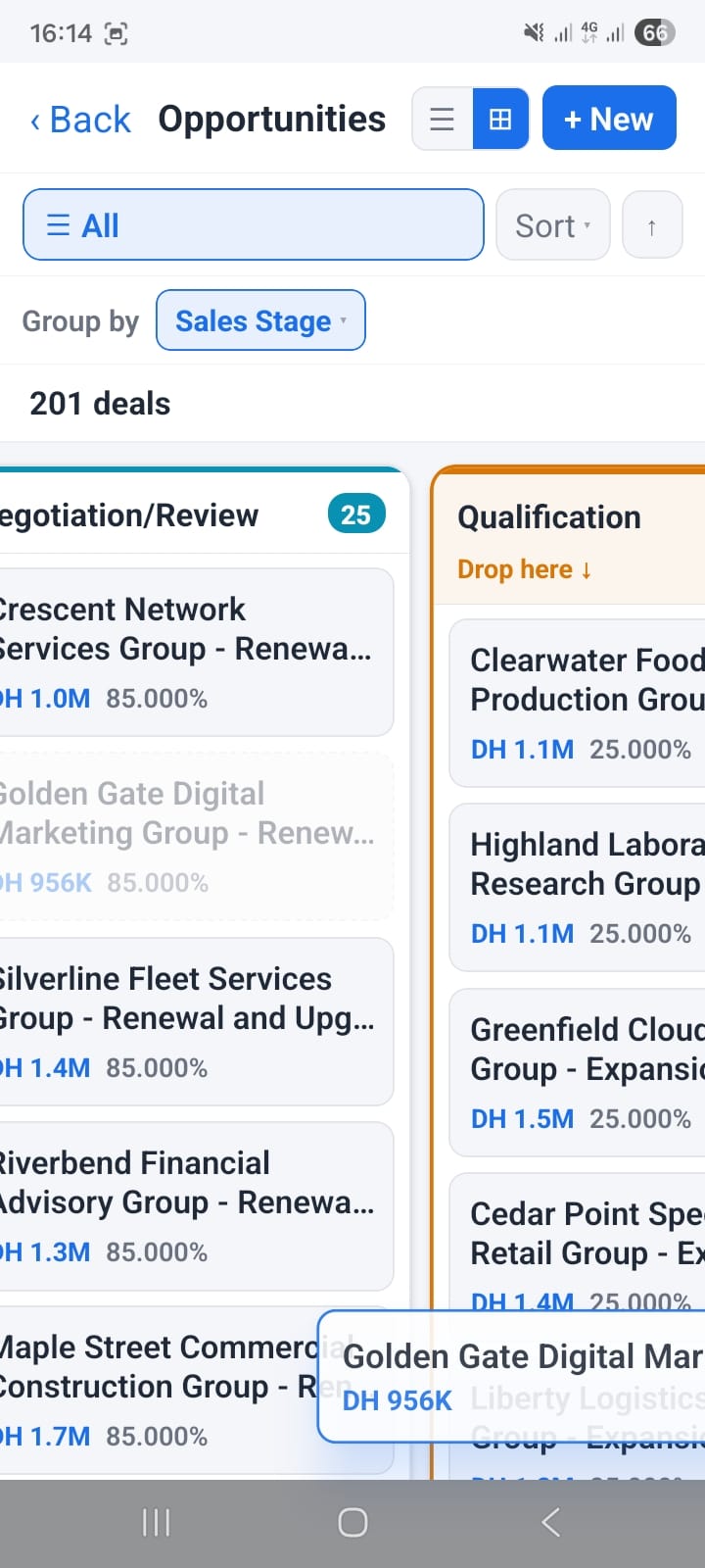 Kanban view for deals in OpenCRMApp